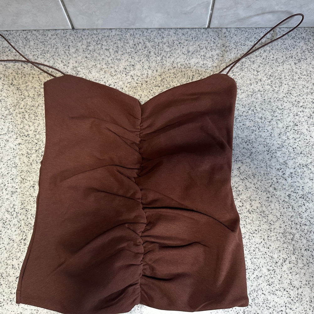 NWT Zara Brown Ruched Tank Top Size S
